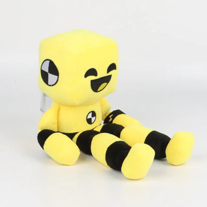 Yellow crash test dummy plush Dummy Danny ragdoll game collectible standing upright