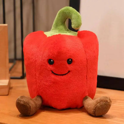 Yellow kawaii bell pepper stuffed animal as desk toy display