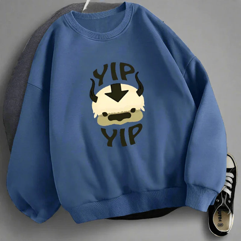 Yip Yip sweatshirt front view featuring ATLA inspired graphic print by Aprasi
