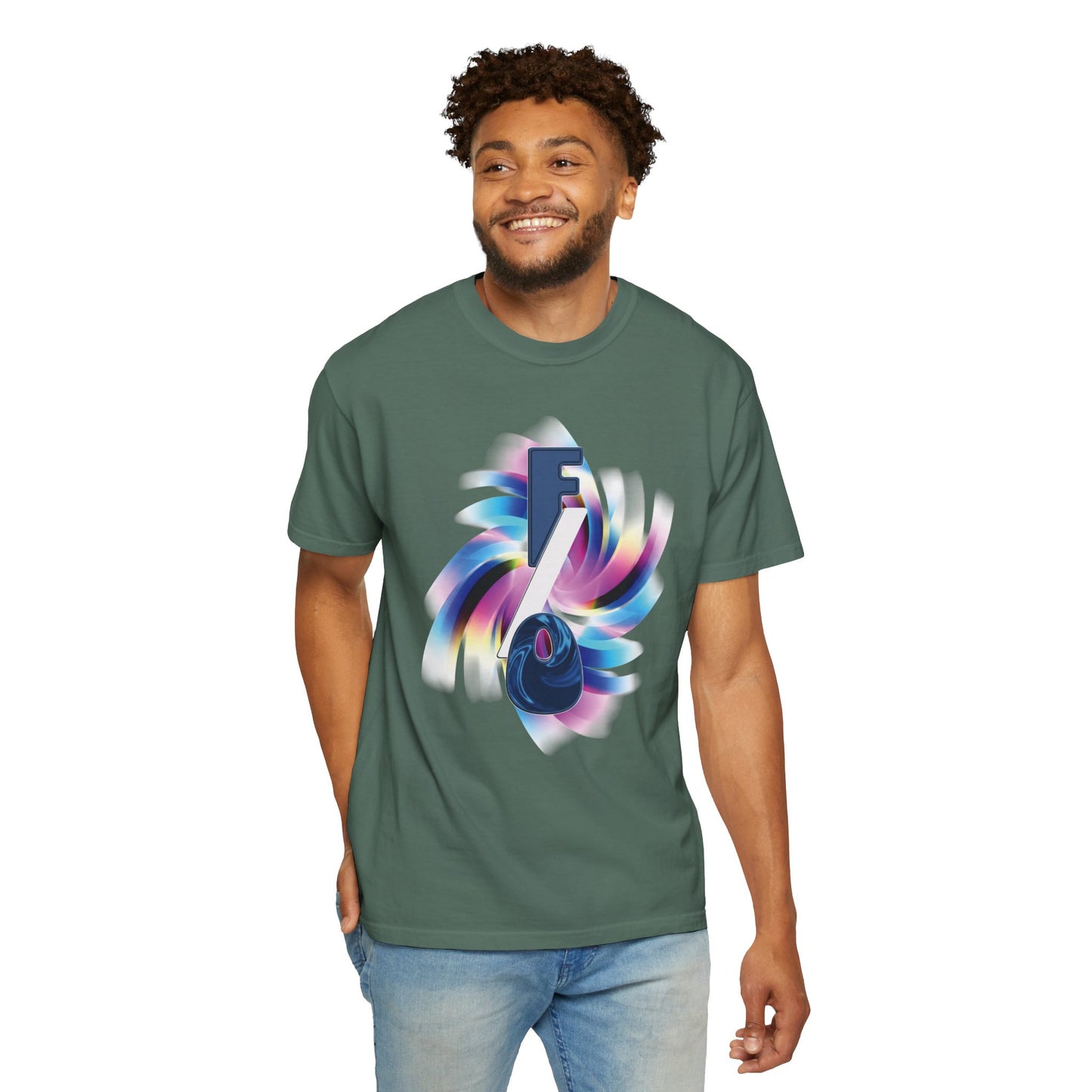Yumeship graphic tee side view, tubular knit no side seam construction, clean drape detail

