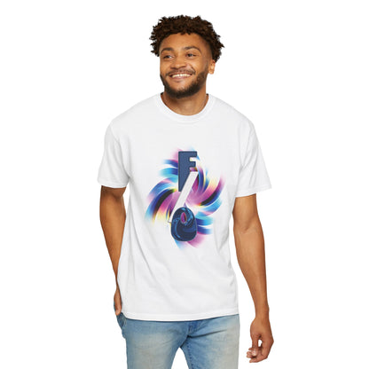 Yumeship tee modeled front facing, neon vortex portal graphic centered on chest
