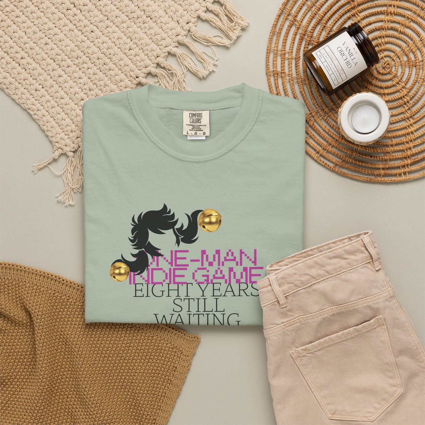 Yumeshipping aesthetic tee styled with a plush toy and fairy lights
