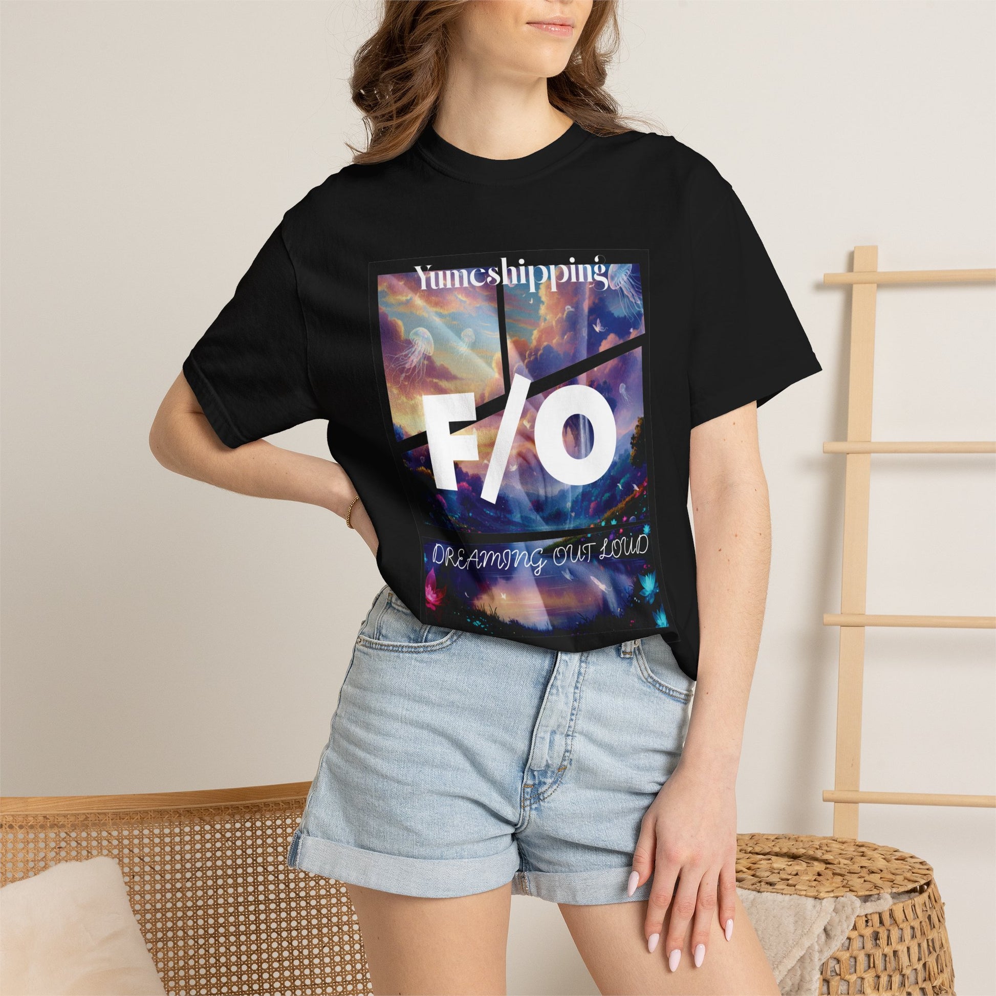 Yumeshipping graphic tee styled oversized with layered long sleeve underneath