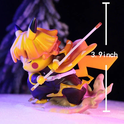 Zenitsu Pikachu figure yellow haori and ear costume detail, angled view
