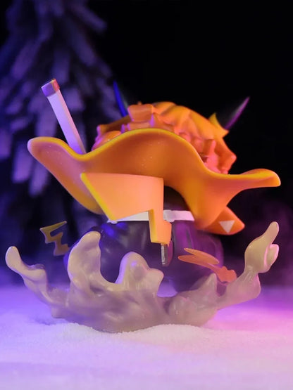 Zenitsu figurine with pointed ears and lightning tail detail, close-up sculpt
