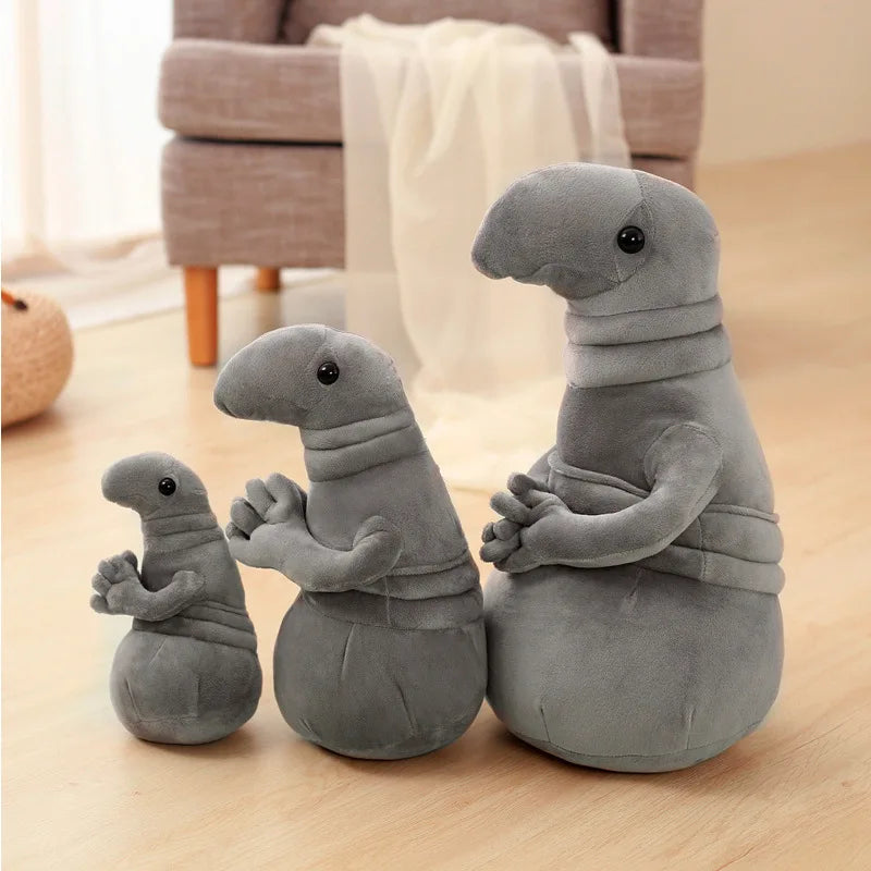Zhdun stuffed animal gray cotton plush front view
