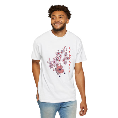  cotton shirt with Japanese folklore print and cherry blossom sweep