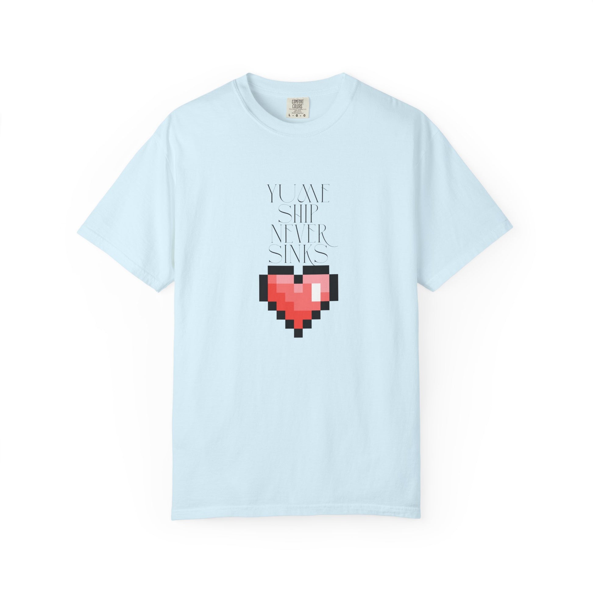 gamer Valentine shirt pixel heart detail left chest placement
