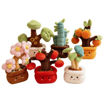 kawaii potted plant plushies set including lucky bamboo monstera fortune tree apple tree persimmon and peach blossom 25cm