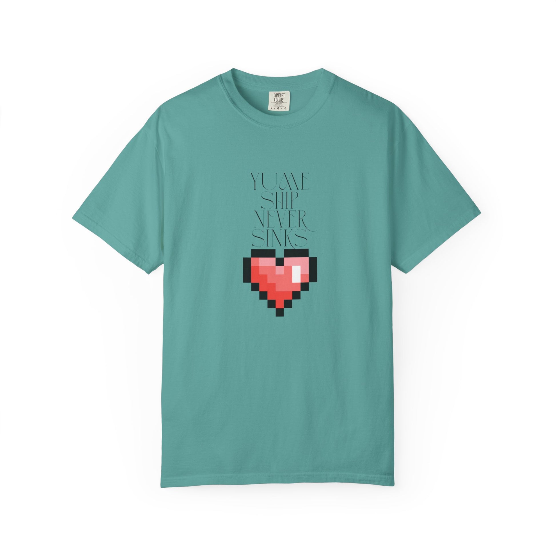 pixel art graphic tee folded in multiple colors
