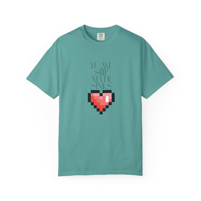 pixel art graphic tee folded in multiple colors
