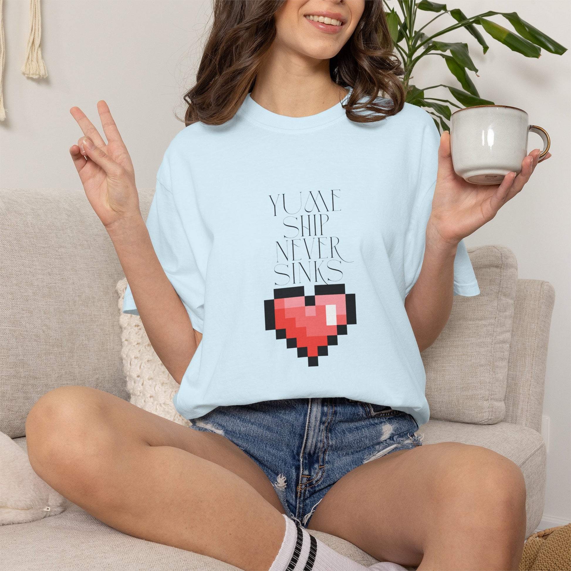 pixel heart gift shirt folded inside kraft gift box presentation
