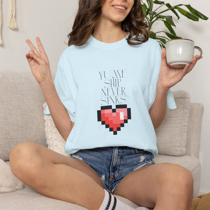 pixel heart gift shirt folded inside kraft gift box presentation
