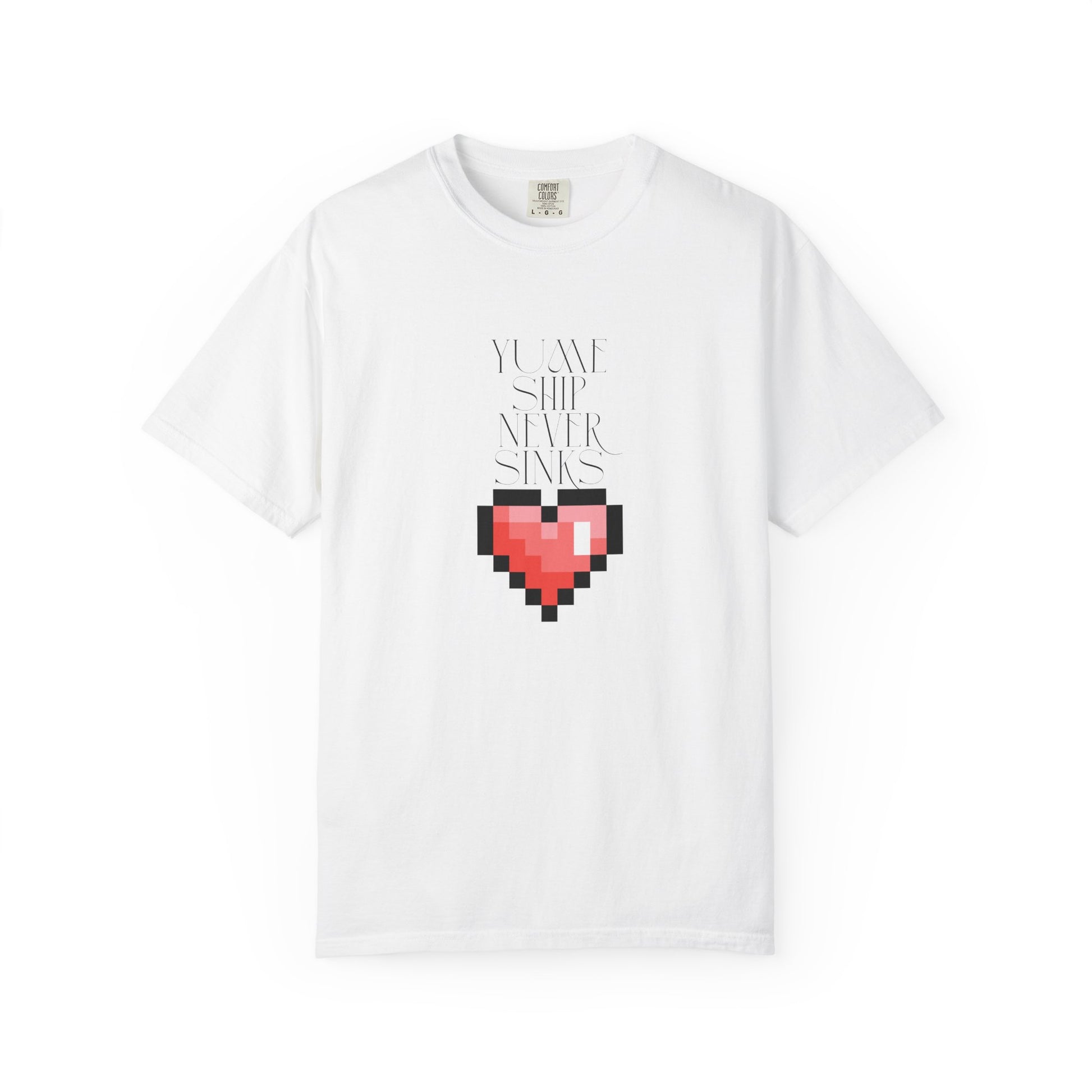 pixel heart unisex tee flat lay on white background

