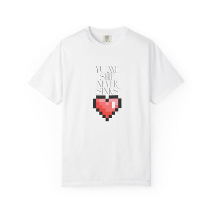 pixel heart unisex tee flat lay on white background
