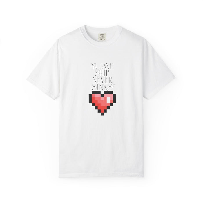 pixel heart unisex tee flat lay on white background
