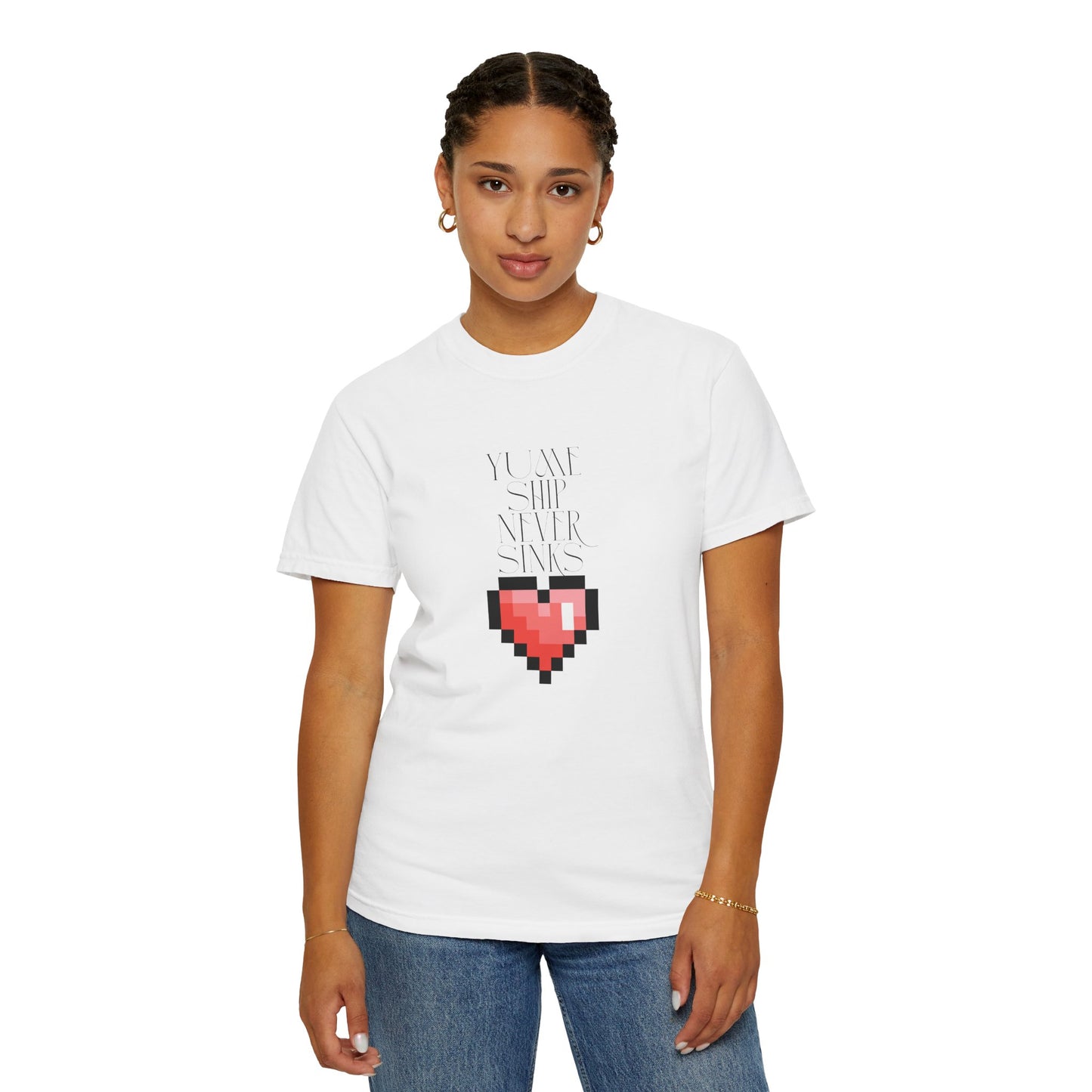 pixel love tee casual outfit worn with jeans
