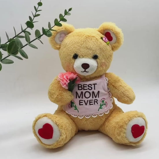 Soft mothers day teddy bear gift for mum, cream plush with Best Mum Ever embroidery
