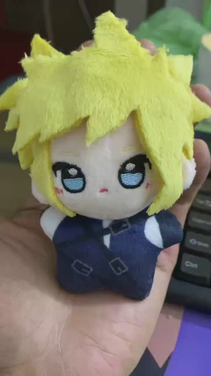 Chibi Cloud Strife plush top view showing signature spiky blonde hair
