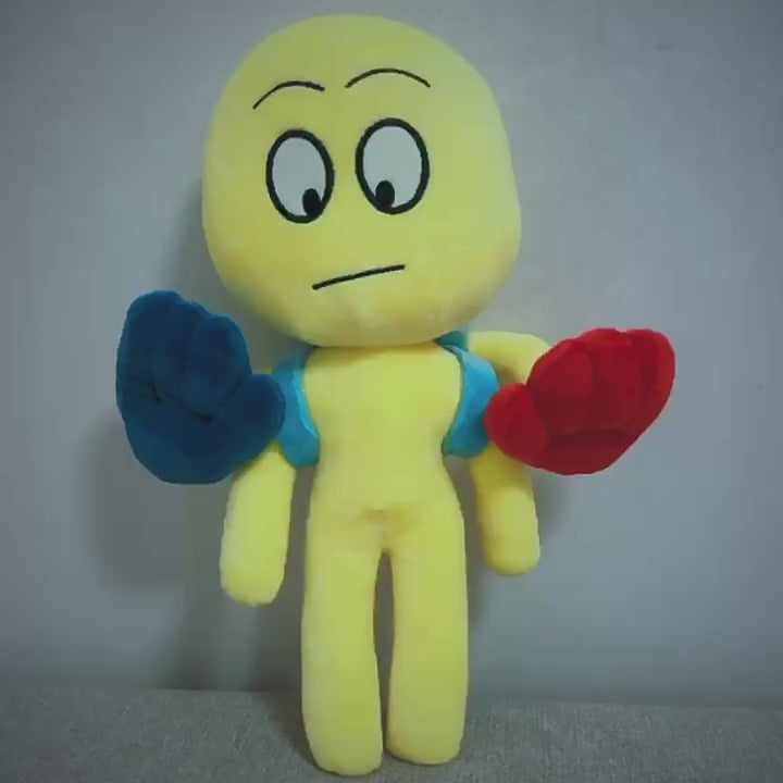 Grab Pack red and blue hands detail on The Player Poppy Playtime plush
