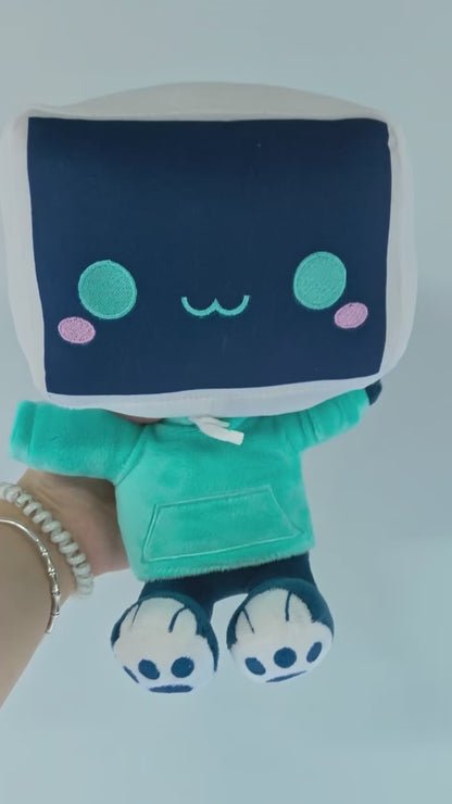 Minbitt Plush  Handmade TV Head Plush Toy, Cyan Robot Screen Head Stuffed Figure