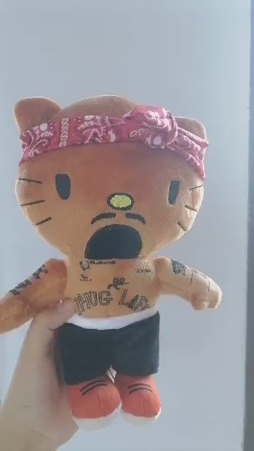 Tupac Hello Kitty Plush Toy 25cm/9.8 inch Aesthetic 90s Hip Hop Rapper Plush