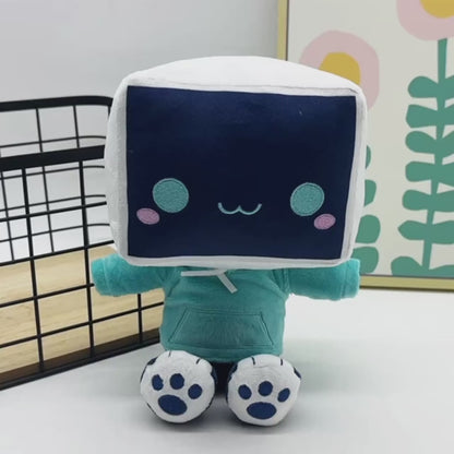 Minbitt Plush  Handmade TV Head Plush Toy, Cyan Robot Screen Head Stuffed Figure