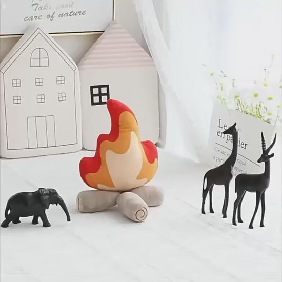 Bonfire plush pillow side view firewood log design