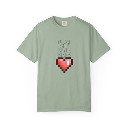 retro gaming tee pixel heart chest graphic close up
