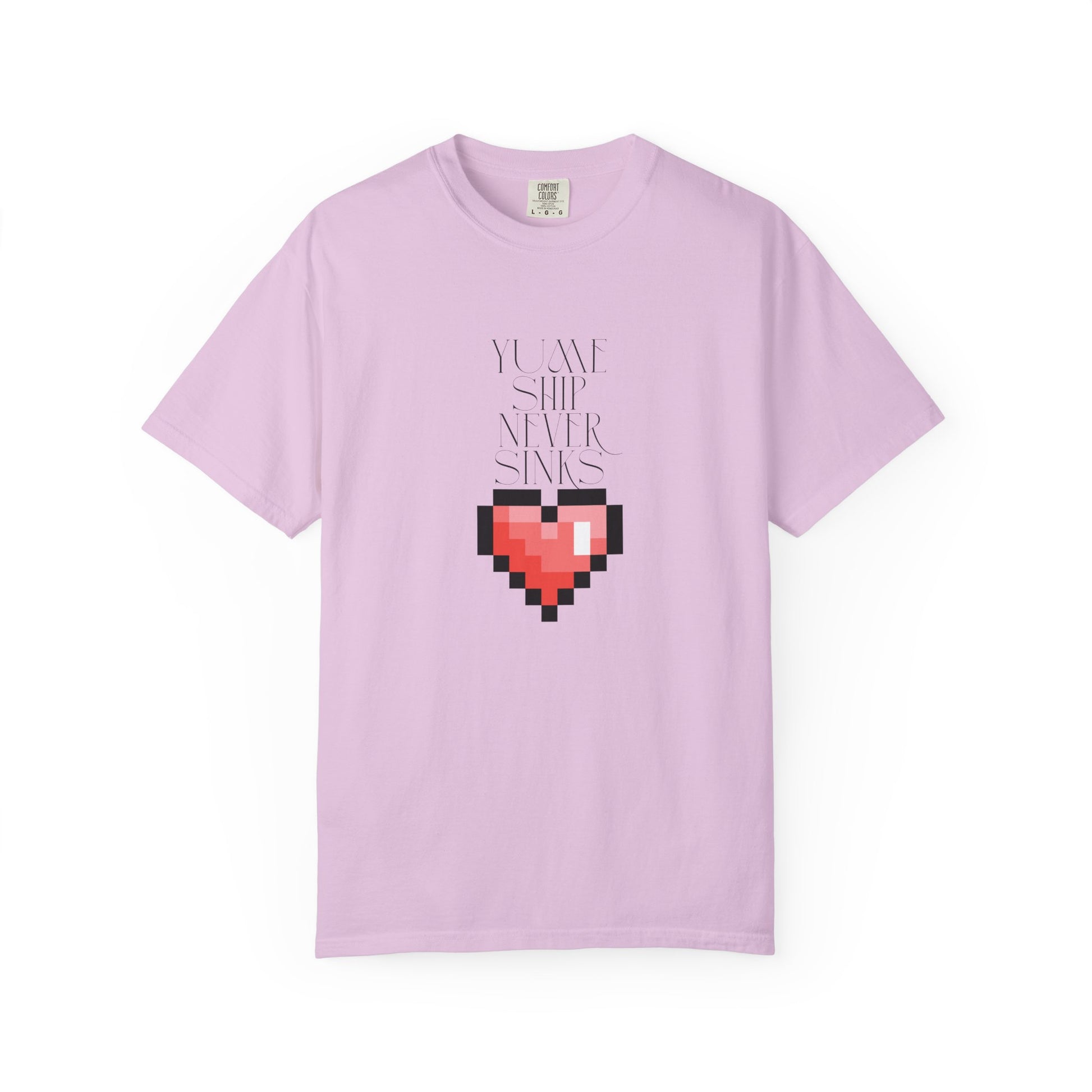 retro video game shirt relaxed fit model wearing pixel heart tee
