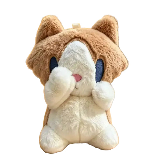 shy blushing salary cat plush keychain 10cm front view handmade