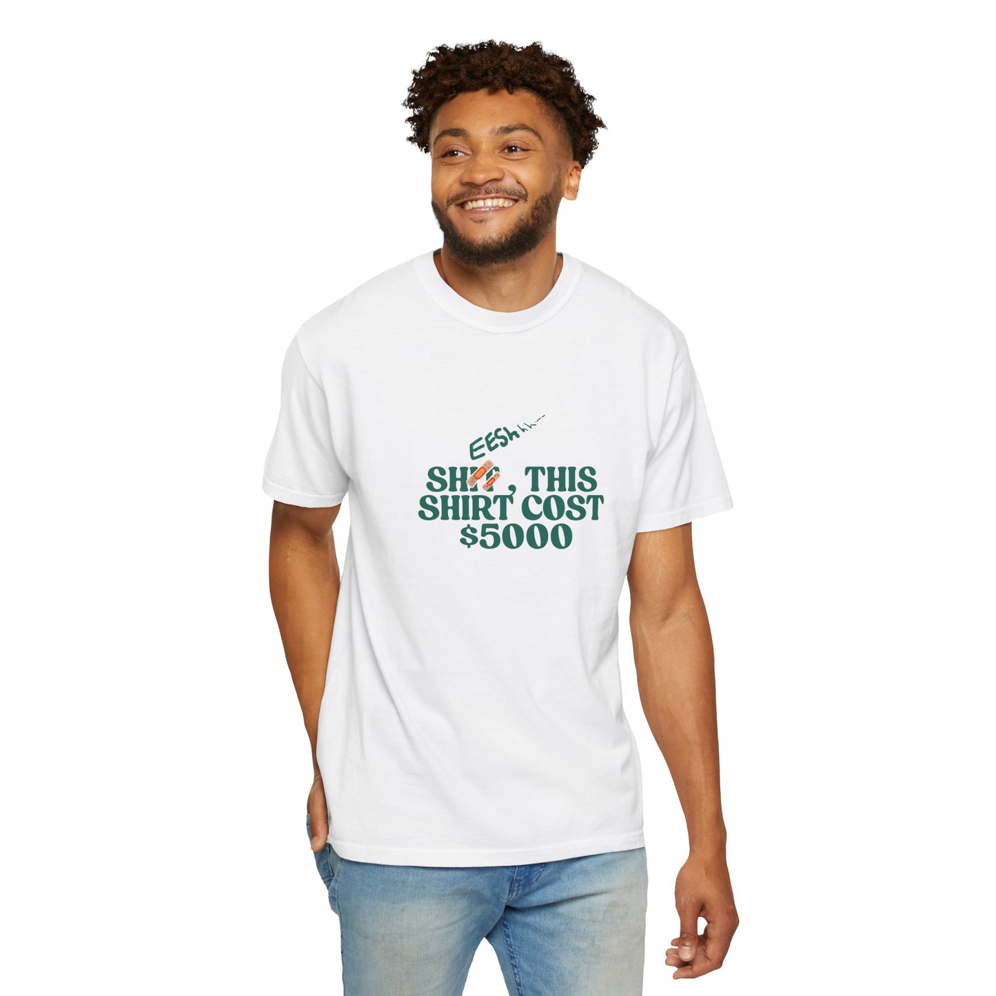  white graphic tee styled with denim shorts, casual look