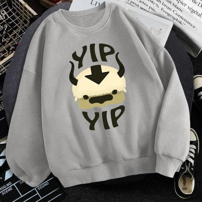 Close up print detail on Yip Yip sweatshirt designed by Aprasi
